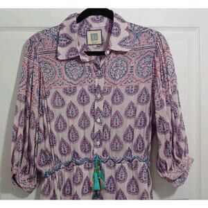 Bell By Alicia Bell Blair Maxi Dress Lined Size XL Pink Blue Boho Cottage Fairy